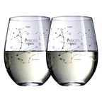 Set of 2 Zodiac Sign Wine Glasses with 2 Wooden Coasters (Pisces)-0