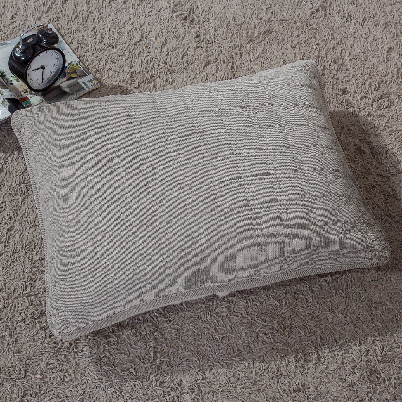 DaDa Bedding Corduroy Sherpa Backside Soft Grey Quilted Pillow Sham - 1-Piece (JHW858)-1