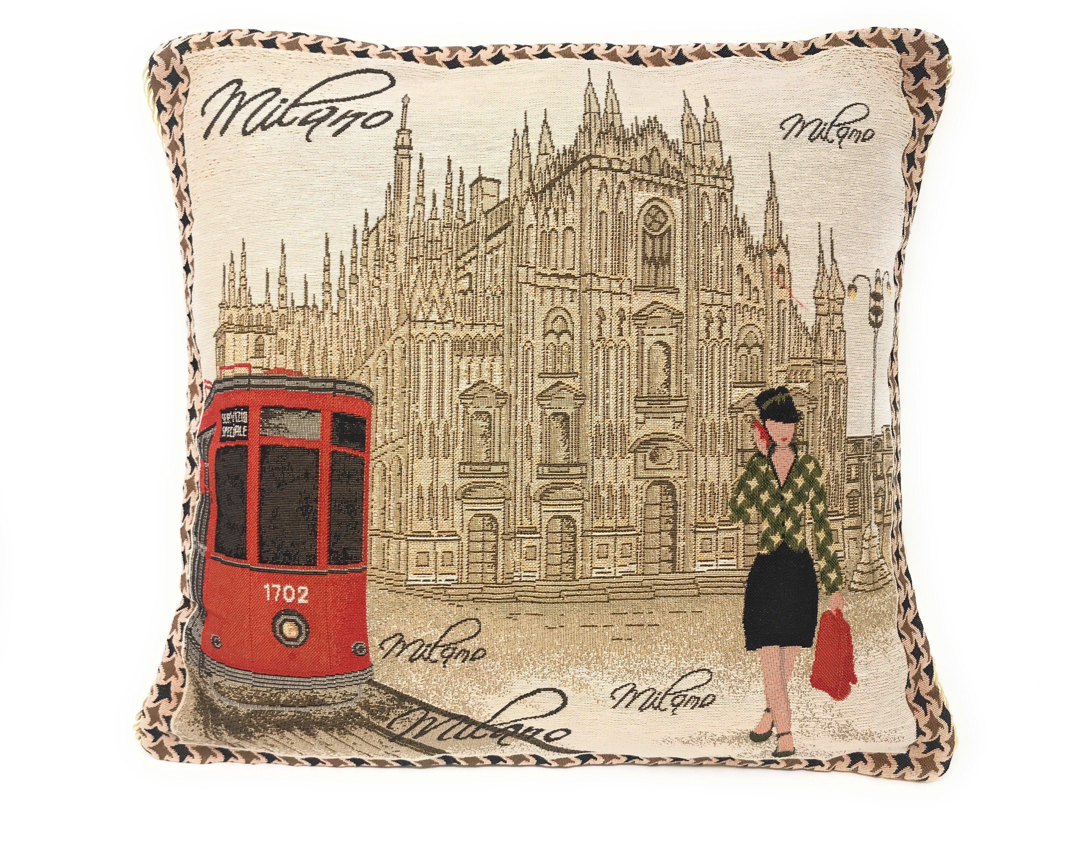 DaDa Bedding Set of 2-Pieces Postcard Milan Tapestry Throw Pillow Covers w/ Pillow Inserts, 18" x 18"-1