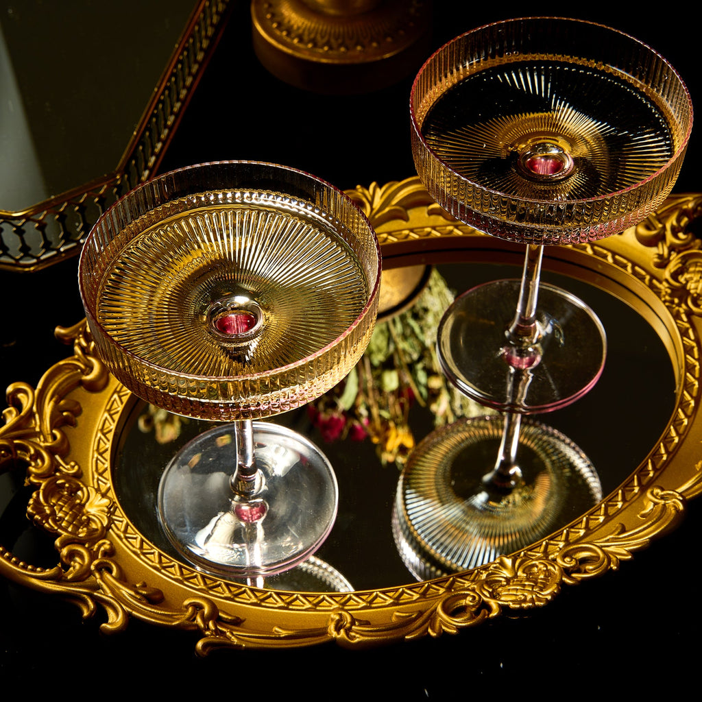 The Wine Savant Ribbed Coupe Cocktail Glasses 8 oz | Set of 2 (Rose Pink)-3