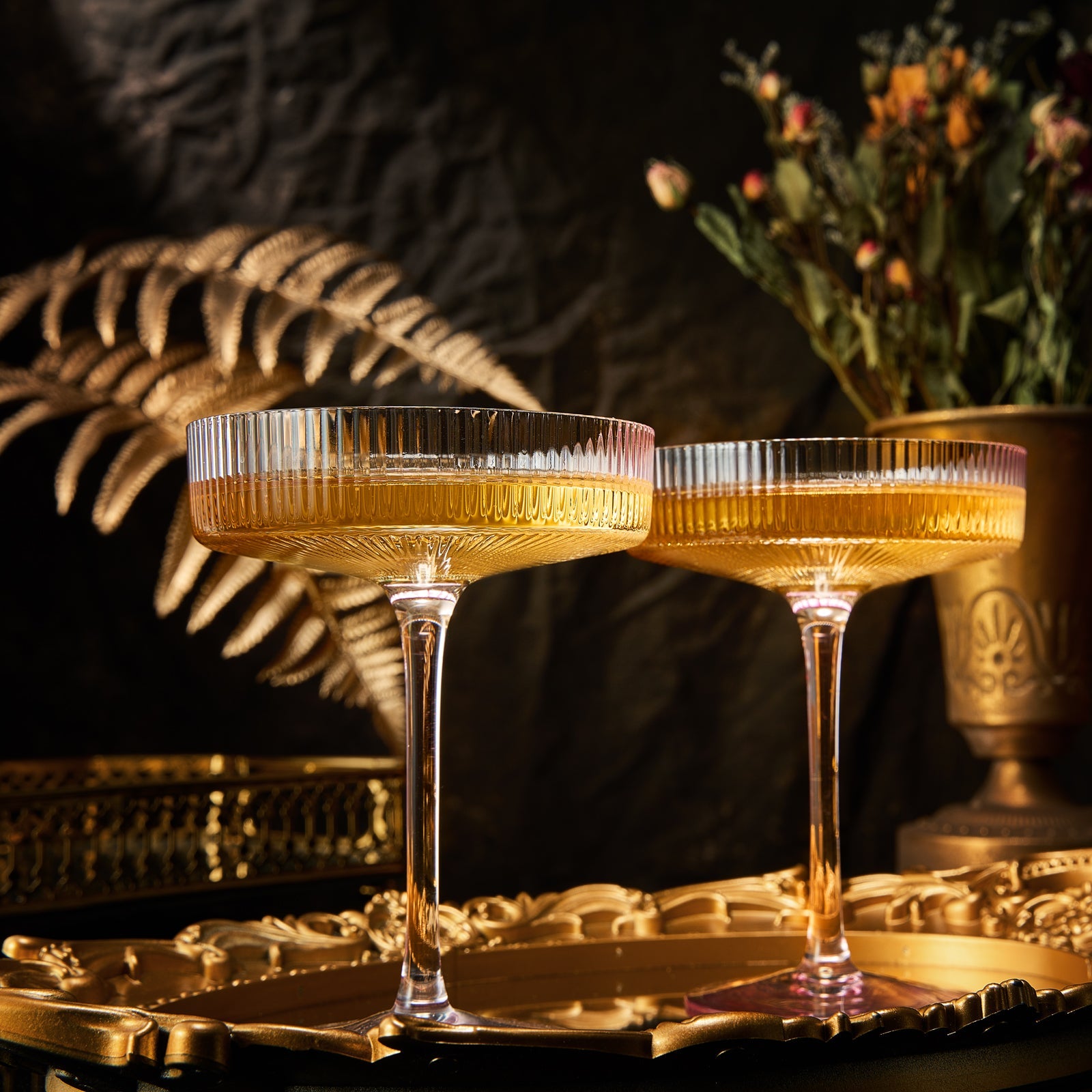 The Wine Savant Ribbed Coupe Cocktail Glasses 8 oz | Set of 2 (Rose Pink)-4