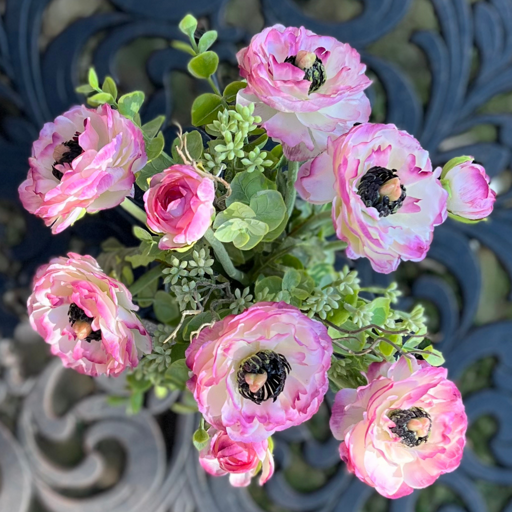 Real Touch Ranunculus Flower Arrangement in Vase - 8"-3