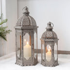 Set of 2-22"&17"H Vintage Metal Candle Lanterns(Grey with Black Brush)-0
