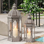 Set of 2-22"&17"H Vintage Metal Candle Lanterns(Grey with Black Brush)-1