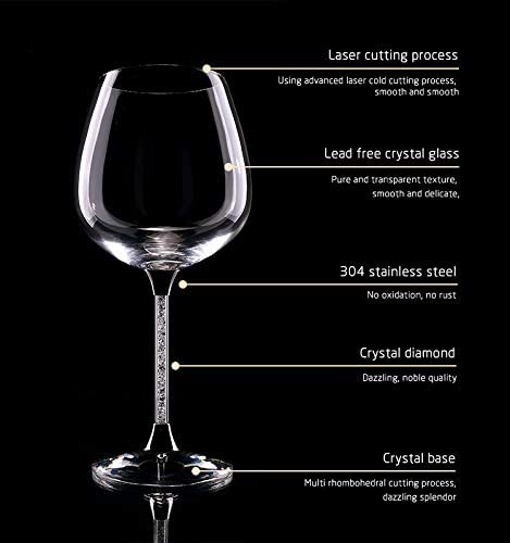 Crystal Wine Glasses Diamond Filled Stem, Large 18 Ounces-1