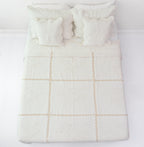 DaDa Bedding Elegant White Floral Beige Matelassé 100% Cotton Coverlet 5Pcs Bedspread Set - King Size (DXJ101796)-1