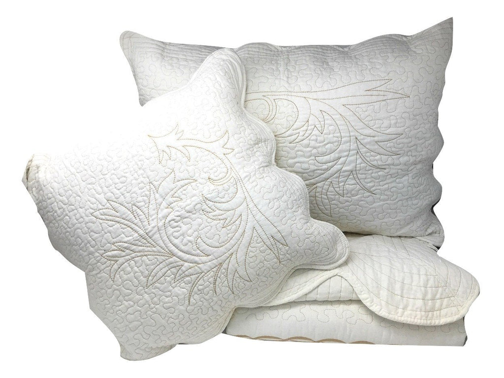 DaDa Bedding Elegant White Floral Beige Matelassé 100% Cotton Coverlet 5Pcs Bedspread Set - King Size (DXJ101796)-3