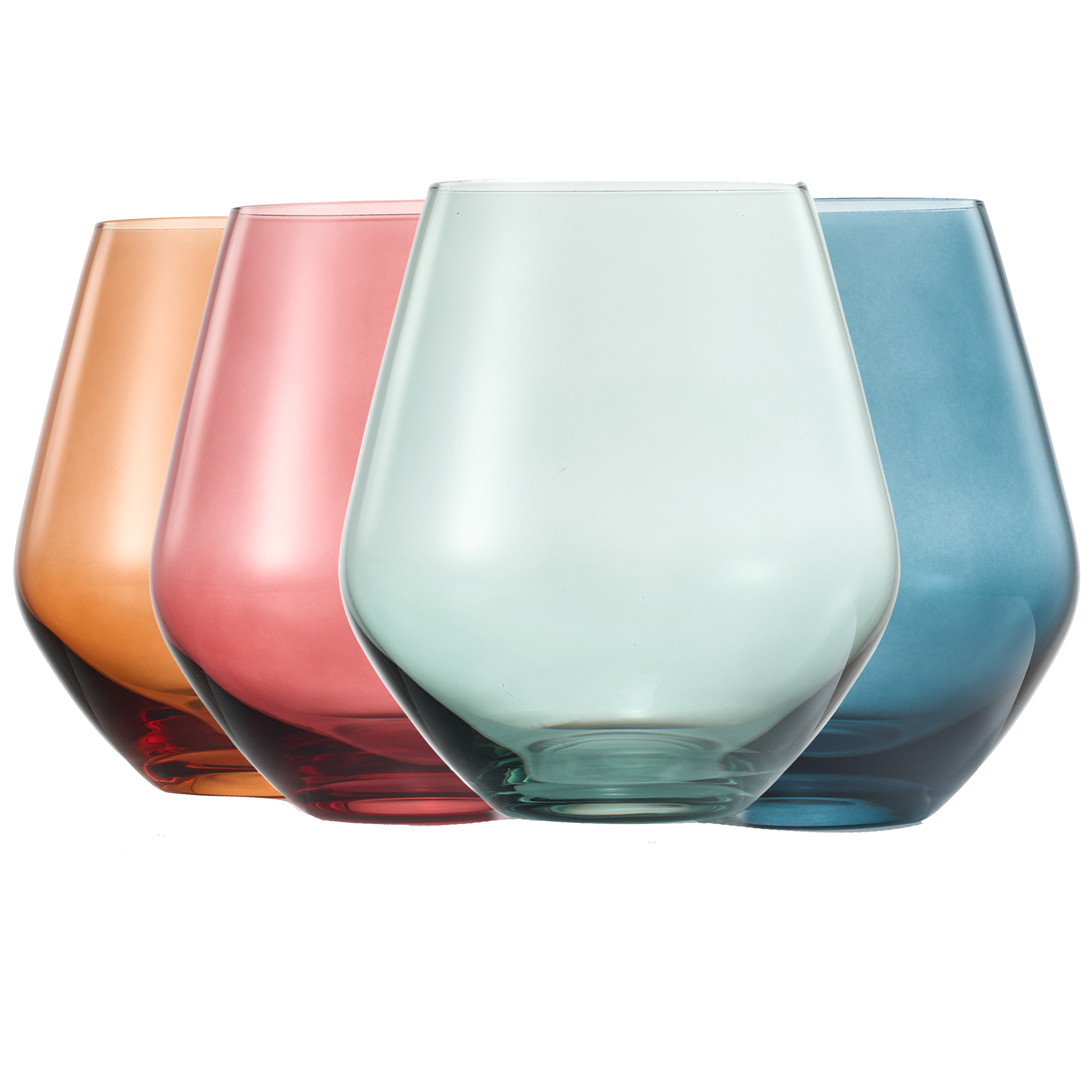 Colored Stemless Crystal Wine Glass Set of 4 - Large 16 oz (Pastel)-0