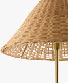 Rattan Floor Lamp with Natural Woven Shade and Gold Metal Base