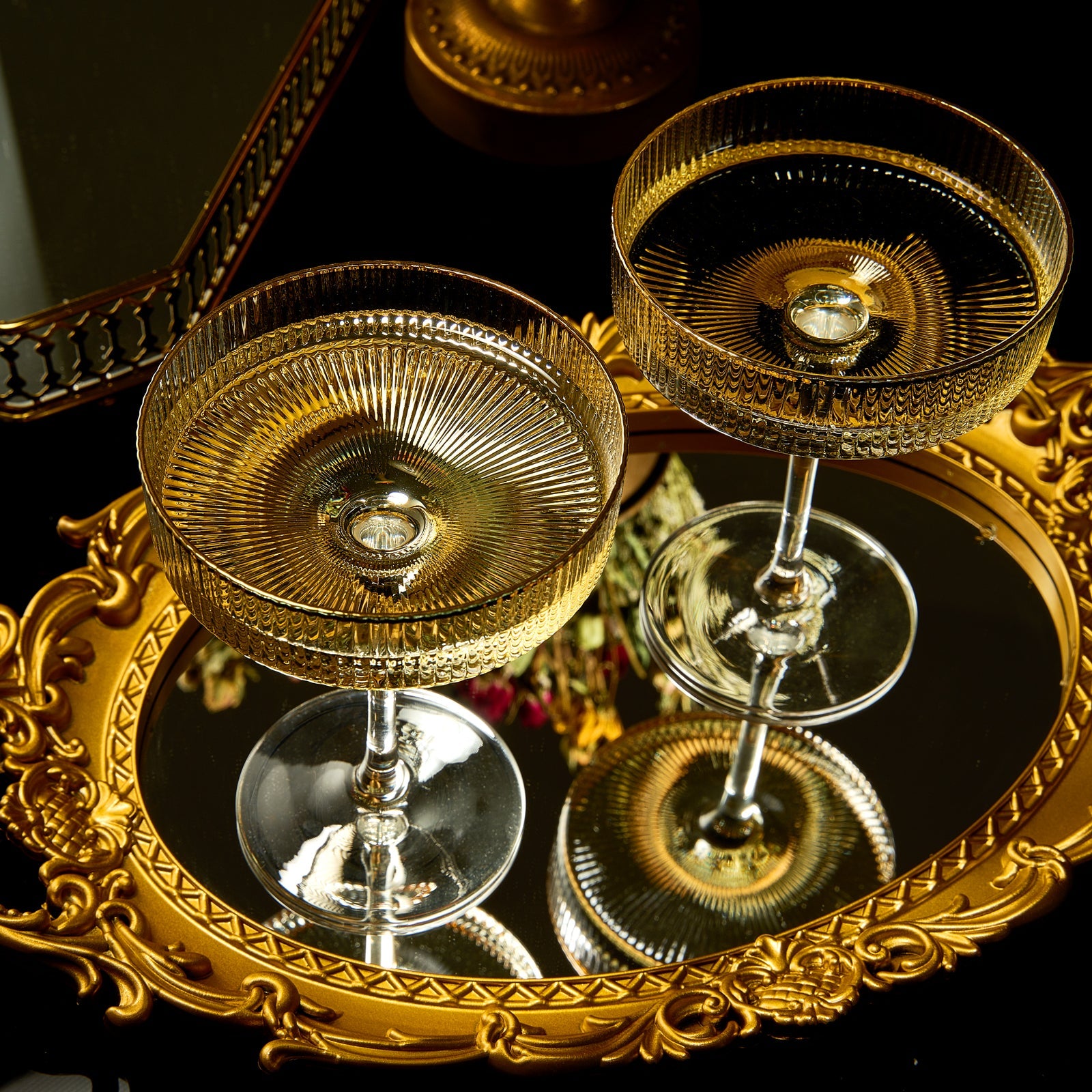 Ribbed Coupe Cocktail Glasses With Gold Rim 8 oz | Set of 2-2