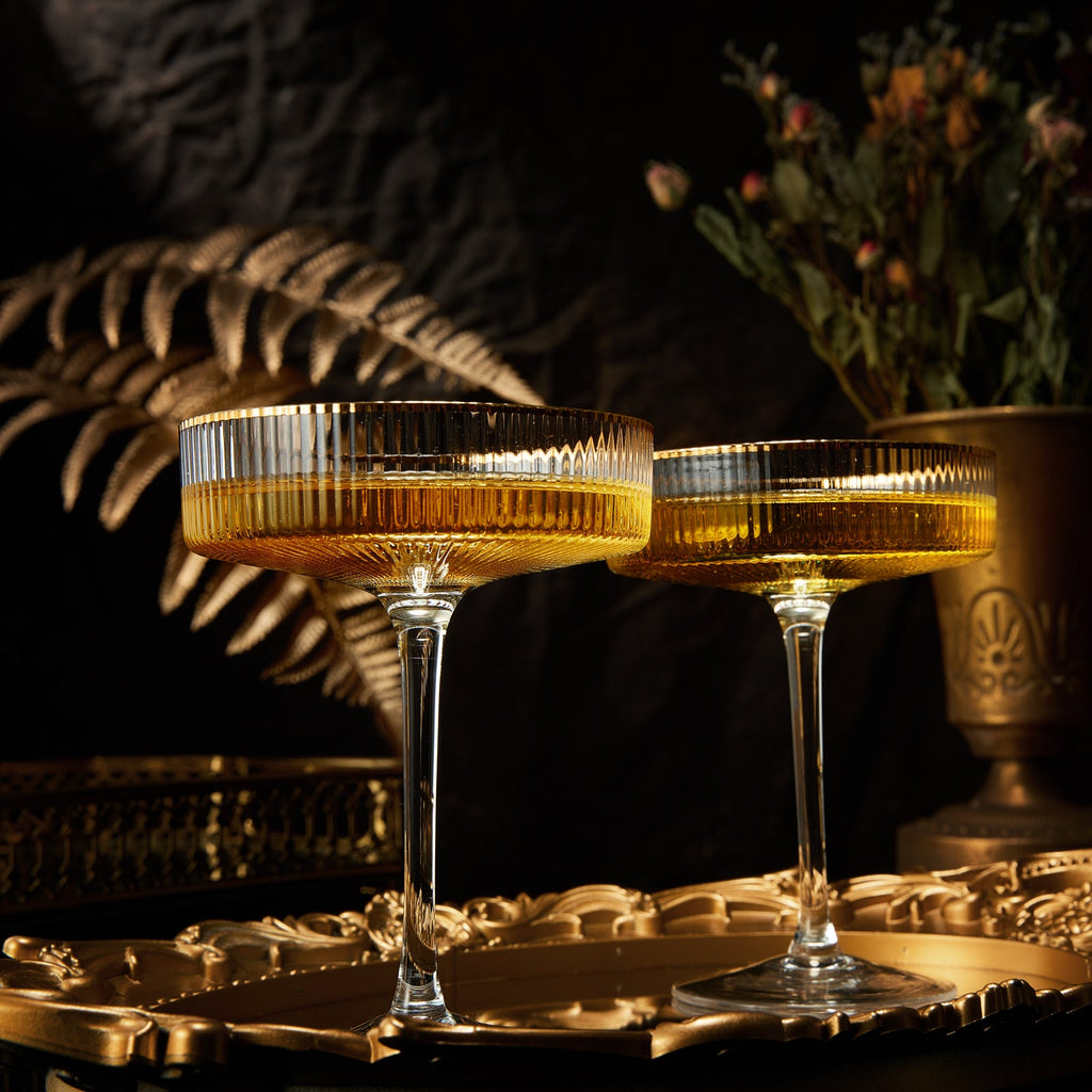 Ribbed Coupe Cocktail Glasses With Gold Rim 8 oz | Set of 2-1