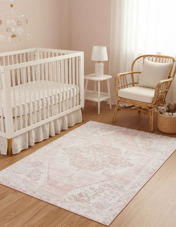 Myda Pink Distressed Medallion Rug