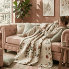 DaDa Bedding Collection Enchanted Meadow Reversible Floral Cozy Lightweight Lap Throw - Perfect for Couch or Bed, Beige Victorian Garden Pallete, All-Season Comfort, Machine Washable, 50x60 Inches-1