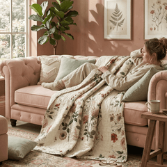 DaDa Bedding Collection Enchanted Meadow Reversible Floral Cozy Lightweight Lap Throw - Perfect for Couch or Bed, Beige Victorian Garden Pallete, All-Season Comfort, Machine Washable, 50x60 Inches-1
