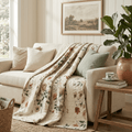 DaDa Bedding Collection Enchanted Meadow Reversible Floral Cozy Lightweight Lap Throw - Perfect for Couch or Bed, Beige Victorian Garden Pallete, All-Season Comfort, Machine Washable, 50x60 Inches-0