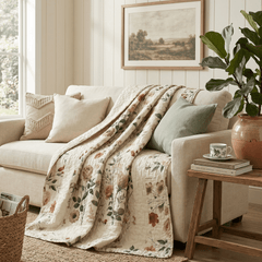 DaDa Bedding Collection Enchanted Meadow Reversible Floral Cozy Lightweight Lap Throw - Perfect for Couch or Bed, Beige Victorian Garden Pallete, All-Season Comfort, Machine Washable, 50x60 Inches-0