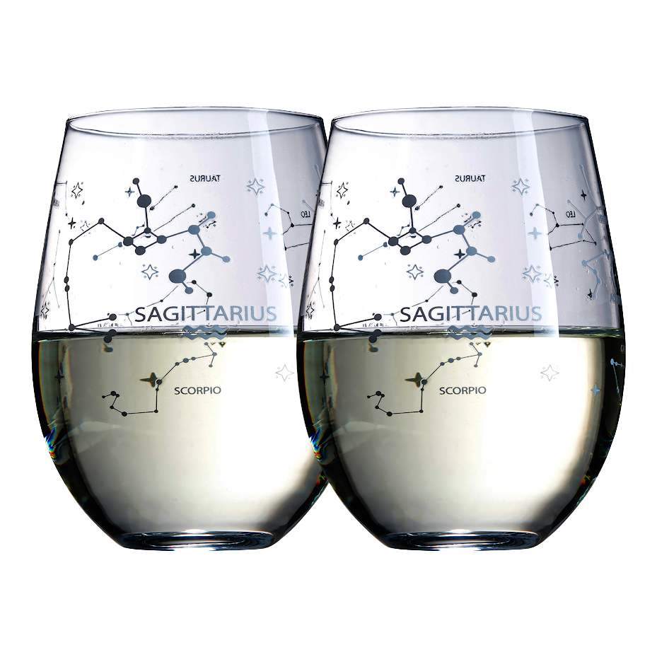 Set of 2 Zodiac Sign Wine Glasses with 2 Wooden Coasters (Sagittarius)-0