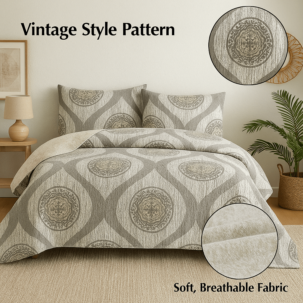 DaDa Bedding Rustic Grey Mosaic Distressed Medallion Reversible Quilted Bedspread Set (SD16299)-1