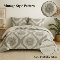 DaDa Bedding Rustic Grey Mosaic Distressed Medallion Reversible Quilted Bedspread Set (SD16299)-1