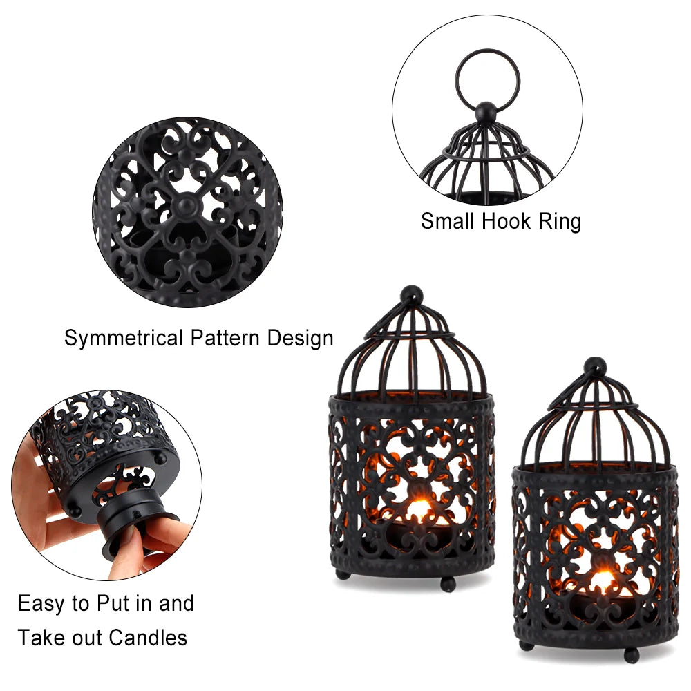 Set of 6 5.5" H Hanging Birdcage Tealight Lantern (Black)-4