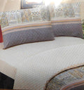 DaDa Bedding Geometric Striped Tan Brown Multi-Color Fitted + Flat Sheet & Pillow Cases Set (FSFS8279)-0