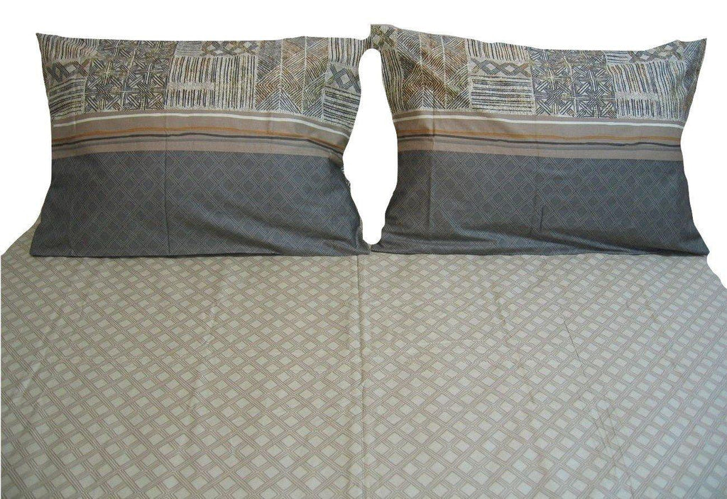 DaDa Bedding Geometric Striped Tan Brown Multi-Color Fitted + Flat Sheet & Pillow Cases Set (FSFS8279)-1