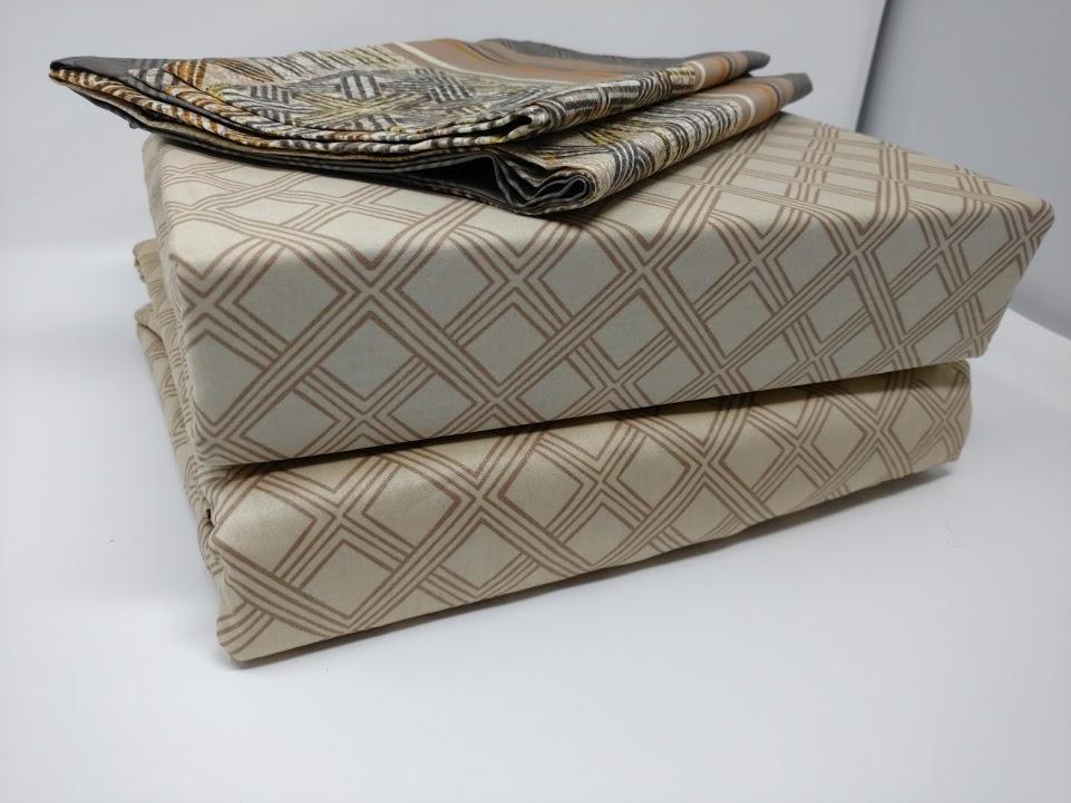 DaDa Bedding Geometric Striped Tan Brown Multi-Color Fitted + Flat Sheet & Pillow Cases Set (FSFS8279)-2
