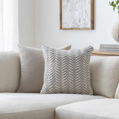 Ivory and Taupe Textured Wool Throw Pillow - Clearance