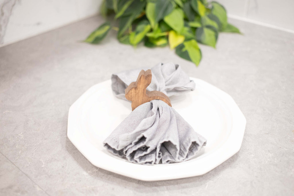 Easter Bunny Napkin Rings, Wood Easter Table Decor, Upright Wood Rabbit Napkin Ring-0