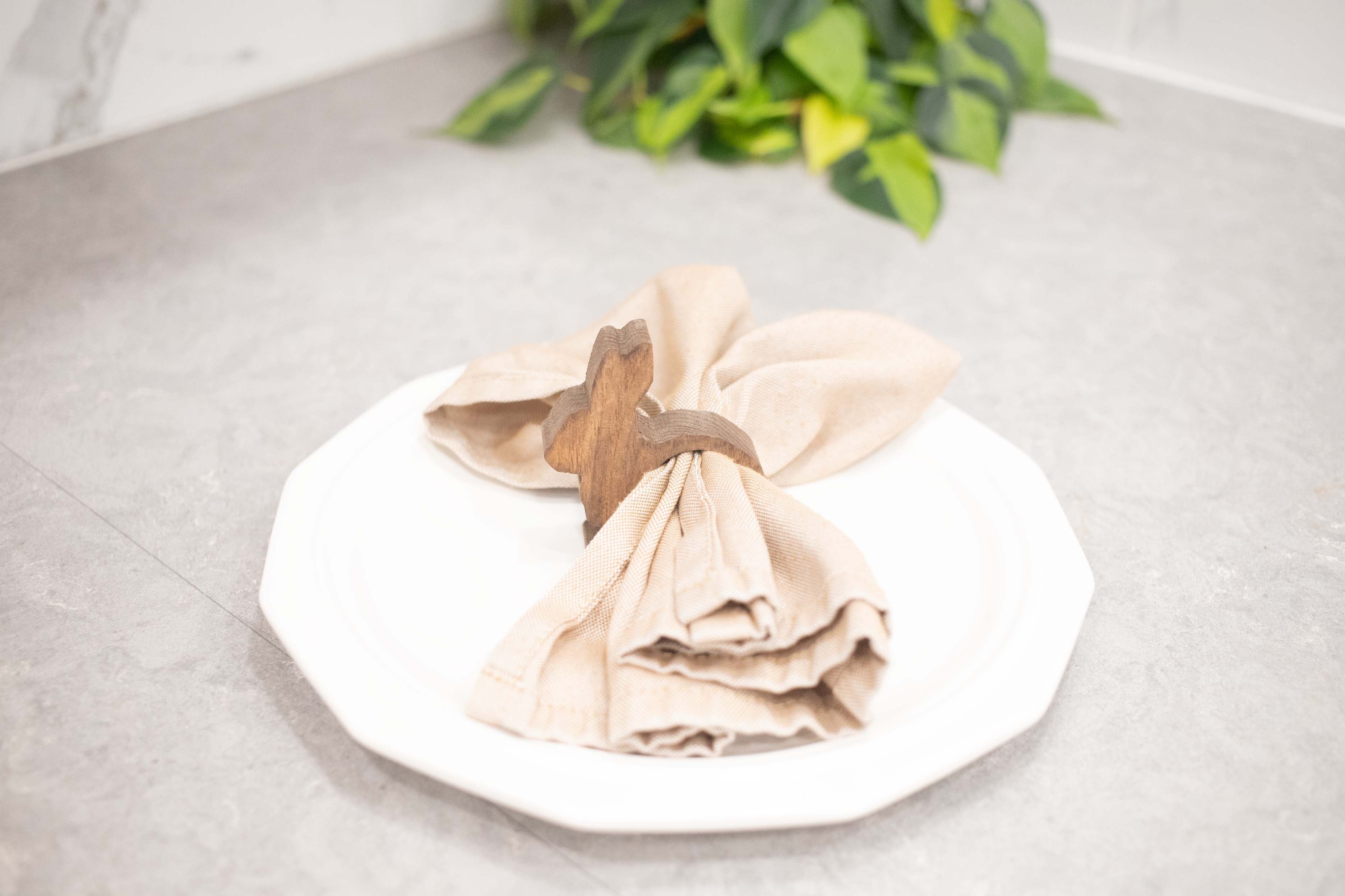 Easter Bunny Napkin Rings, Wood Easter Table Decor, Upright Wood Rabbit Napkin Ring-2