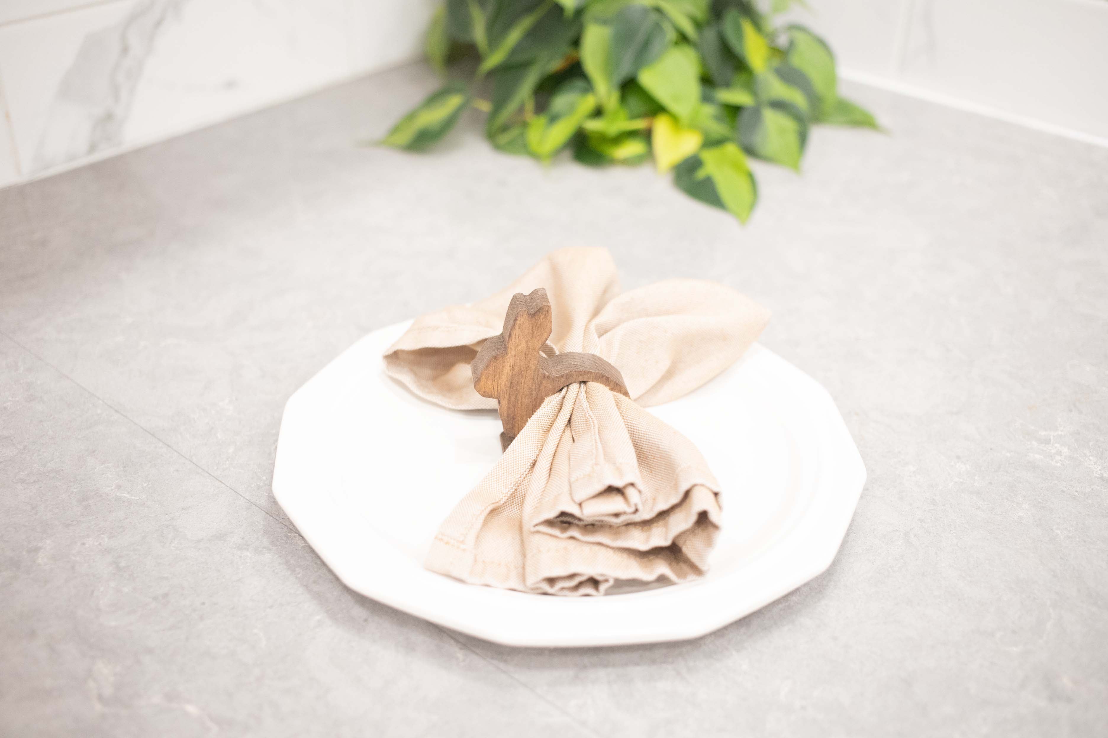 Easter Bunny Napkin Rings, Wood Easter Table Decor, Upright Wood Rabbit Napkin Ring-3