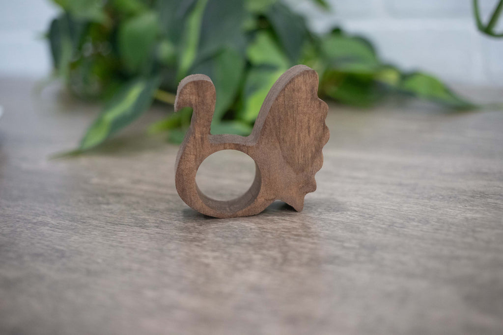 Thanksgiving Turkey Napkin Rings, Wood Easter Table Decor, Upright Wood Turkey Napkin Ring-1