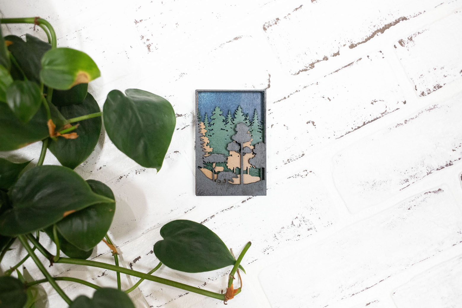 Laser Cut Bear in a Forest,  Animal 3D Diorama, Handmade Forest Scene, Wall Art,  Bear Animal Decor-2