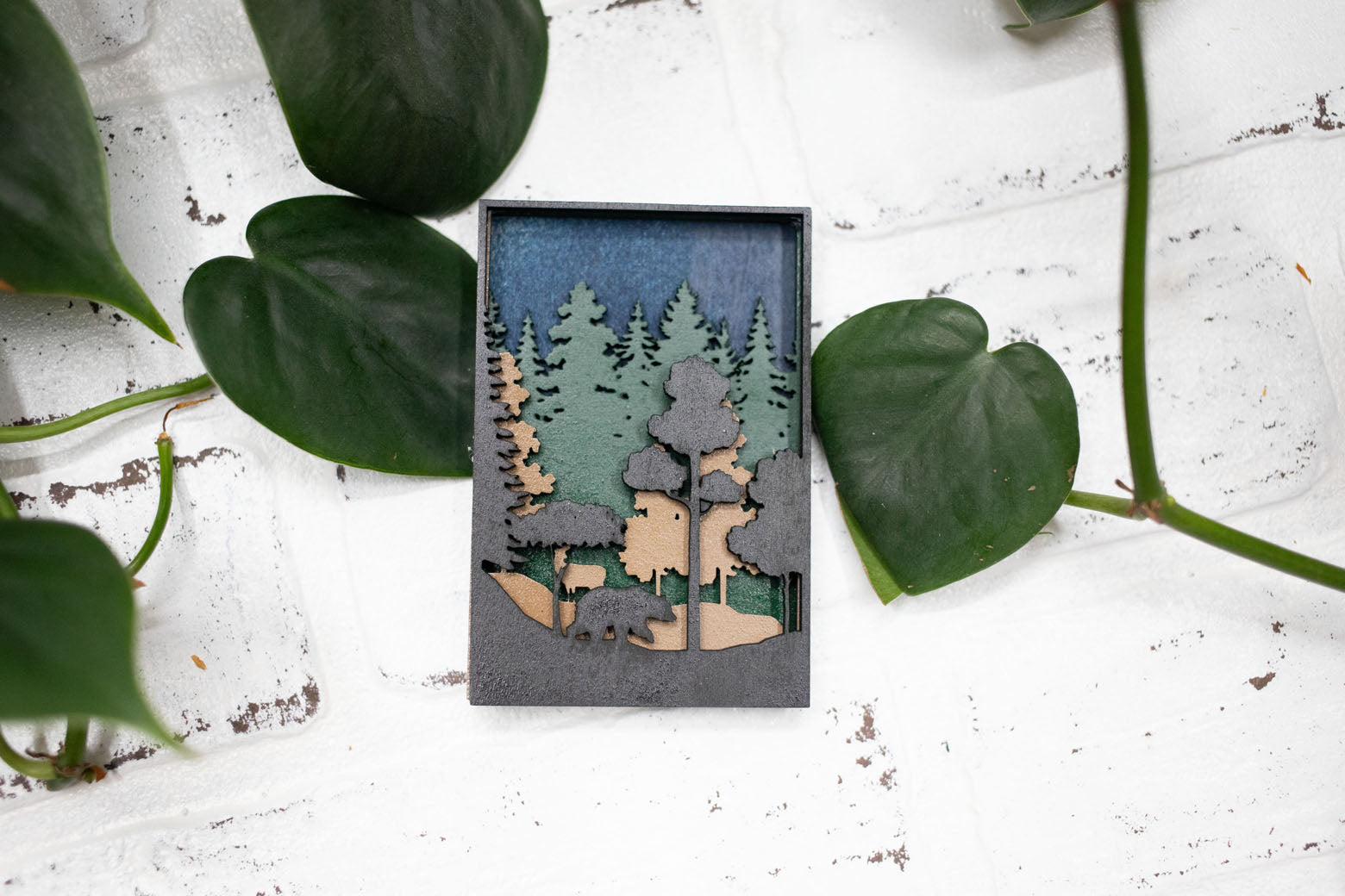 Laser Cut Bear in a Forest,  Animal 3D Diorama, Handmade Forest Scene, Wall Art,  Bear Animal Decor-1