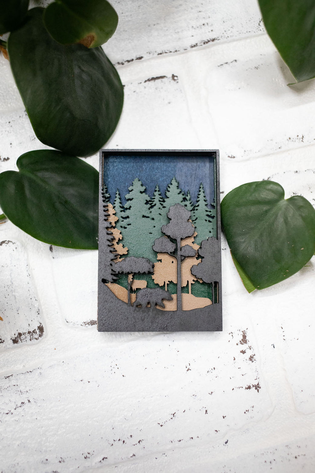Laser Cut Bear in a Forest,  Animal 3D Diorama, Handmade Forest Scene, Wall Art,  Bear Animal Decor-0