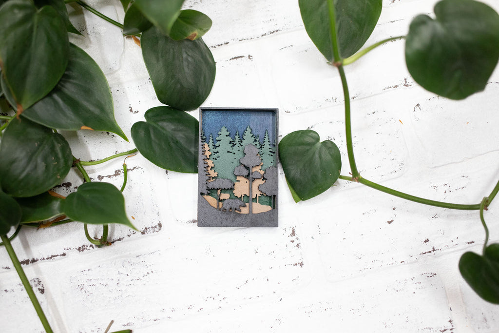 Laser Cut Bear in a Forest,  Animal 3D Diorama, Handmade Forest Scene, Wall Art,  Bear Animal Decor-3