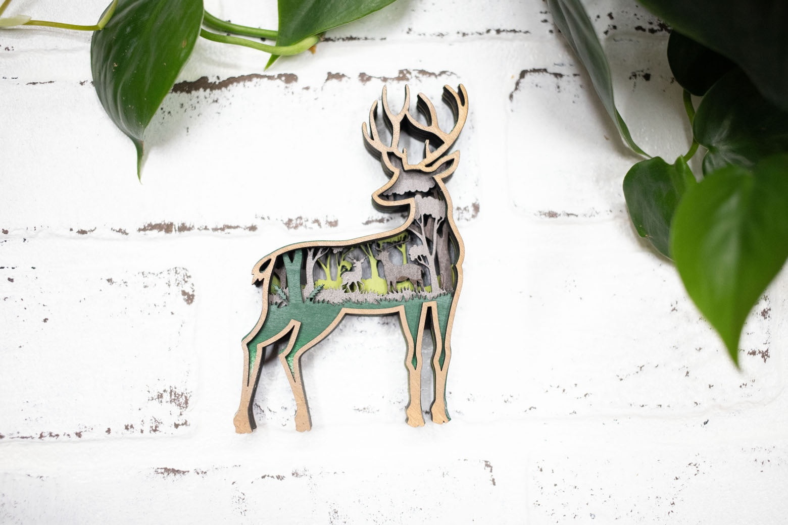 Laser Cut Deer, Deer 3D Diorama, Handmade Forest Scene, Deer Animal Decor-0