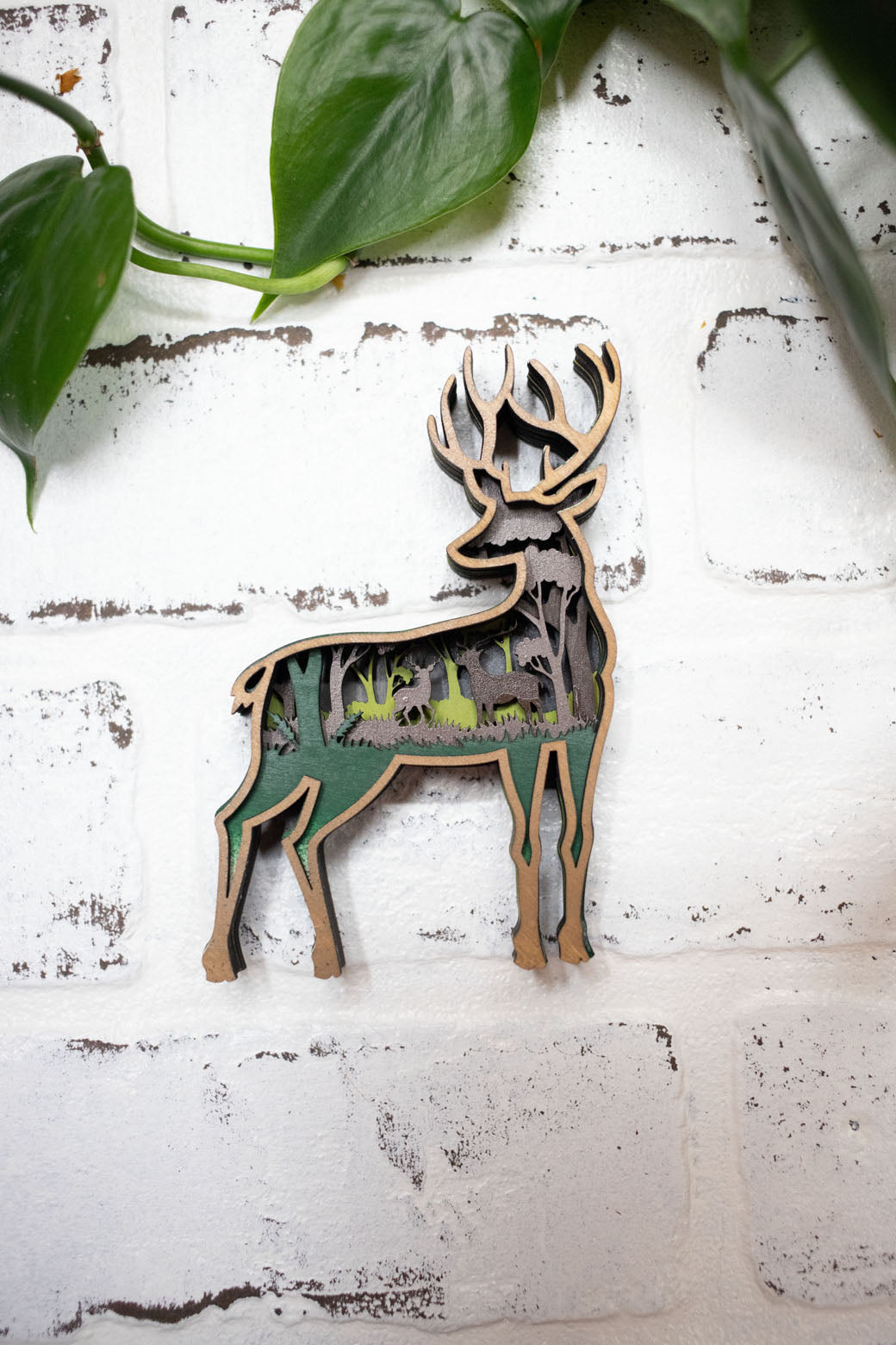 Laser Cut Deer, Deer 3D Diorama, Handmade Forest Scene, Deer Animal Decor-1