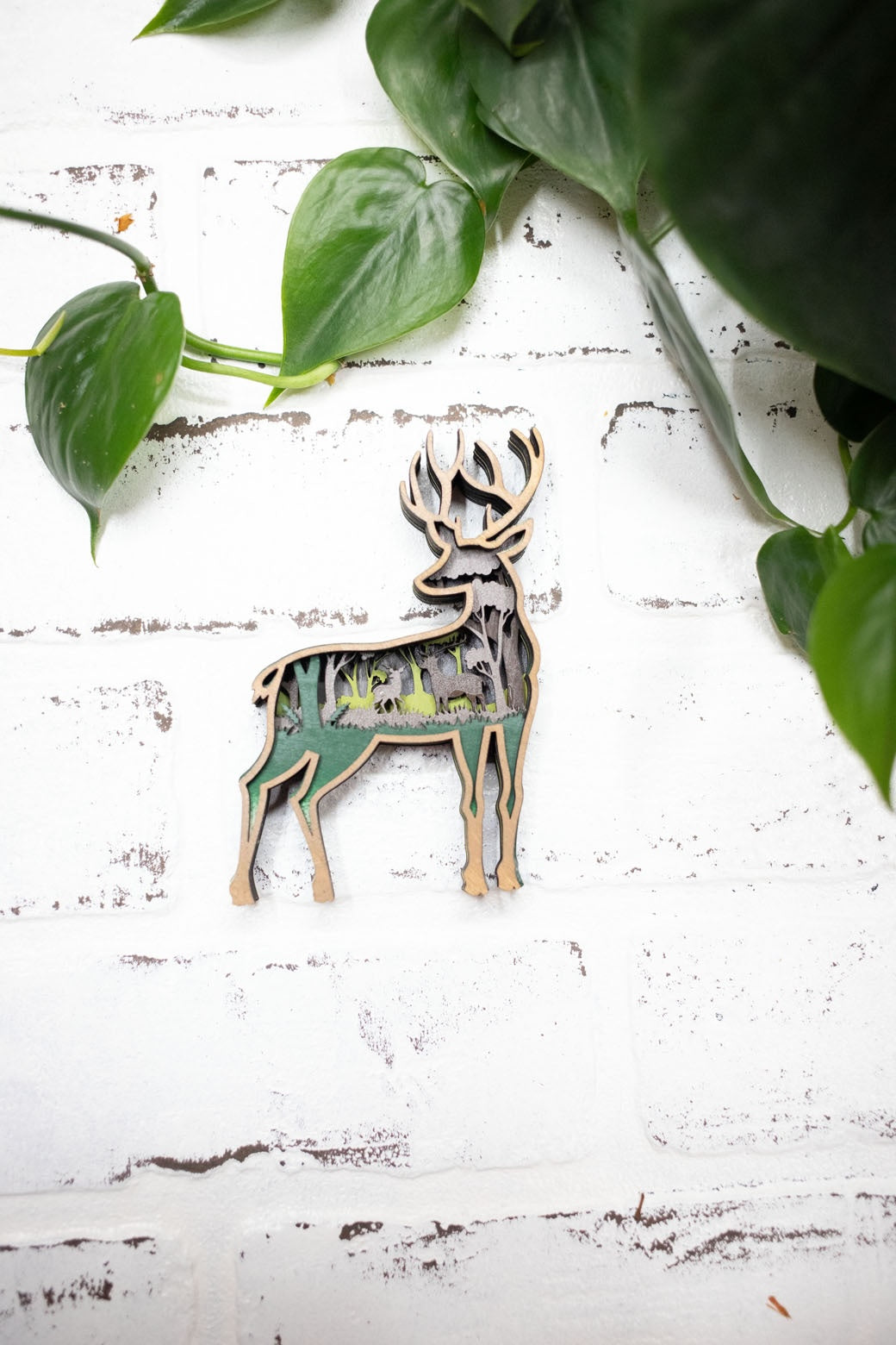 Laser Cut Deer, Deer 3D Diorama, Handmade Forest Scene, Deer Animal Decor-2