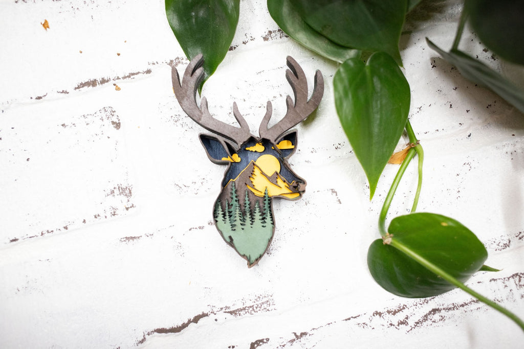 Laser Cut Deer Head, Deer 3D Diorama, Handmade Forest Scene, Deer Animal Decor-0