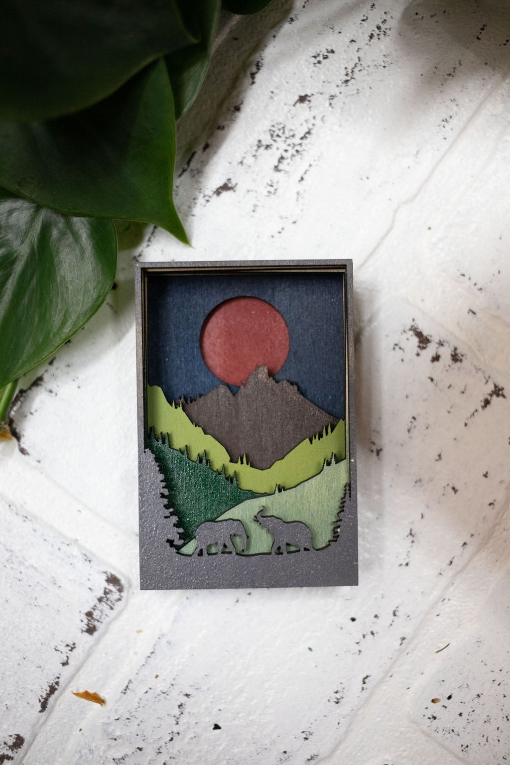 Elephants in Nature 3D Diorama, Handmade Mountain Scene, Wall Art, Elephant Animal Decor-1