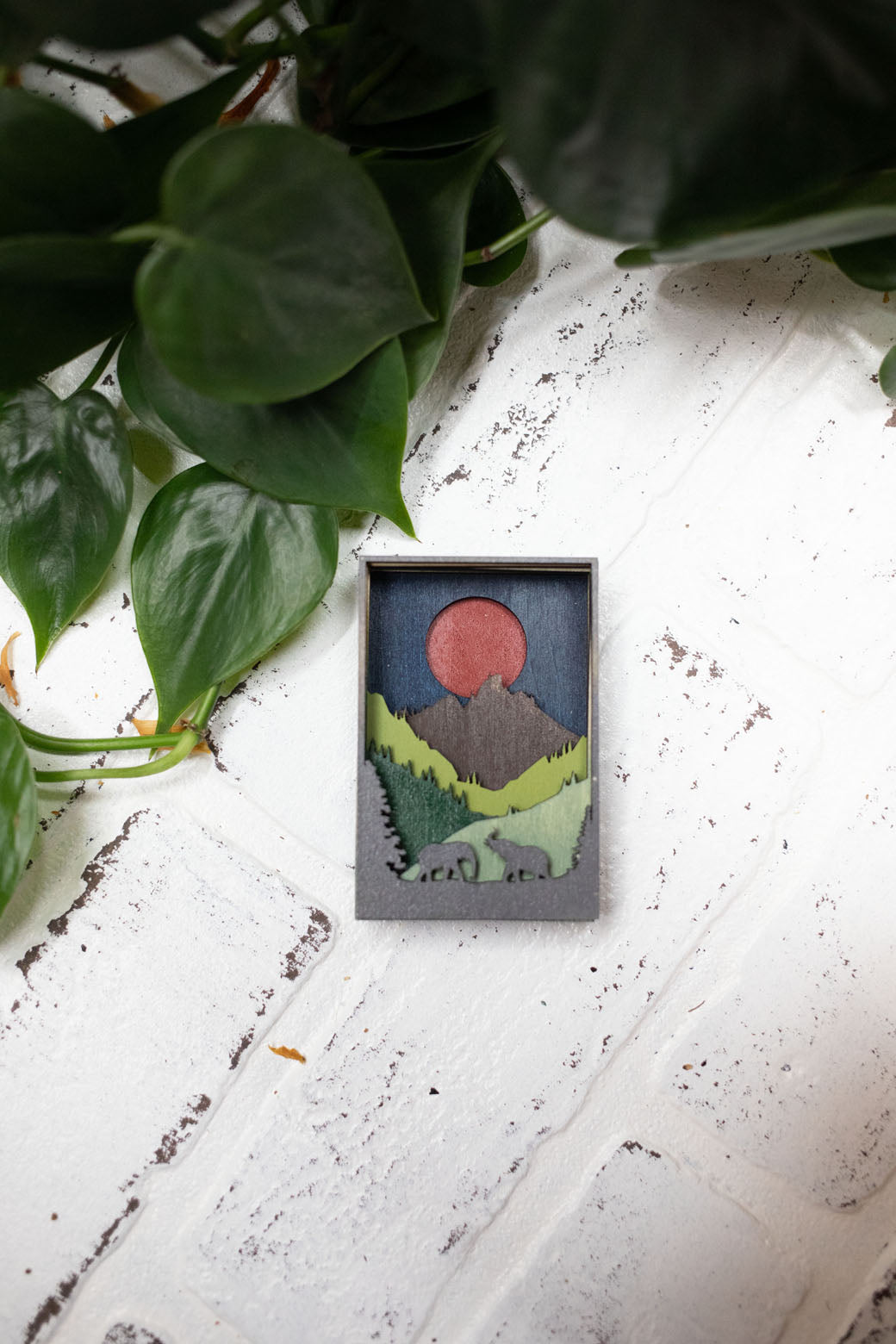 Elephants in Nature 3D Diorama, Handmade Mountain Scene, Wall Art, Elephant Animal Decor-2