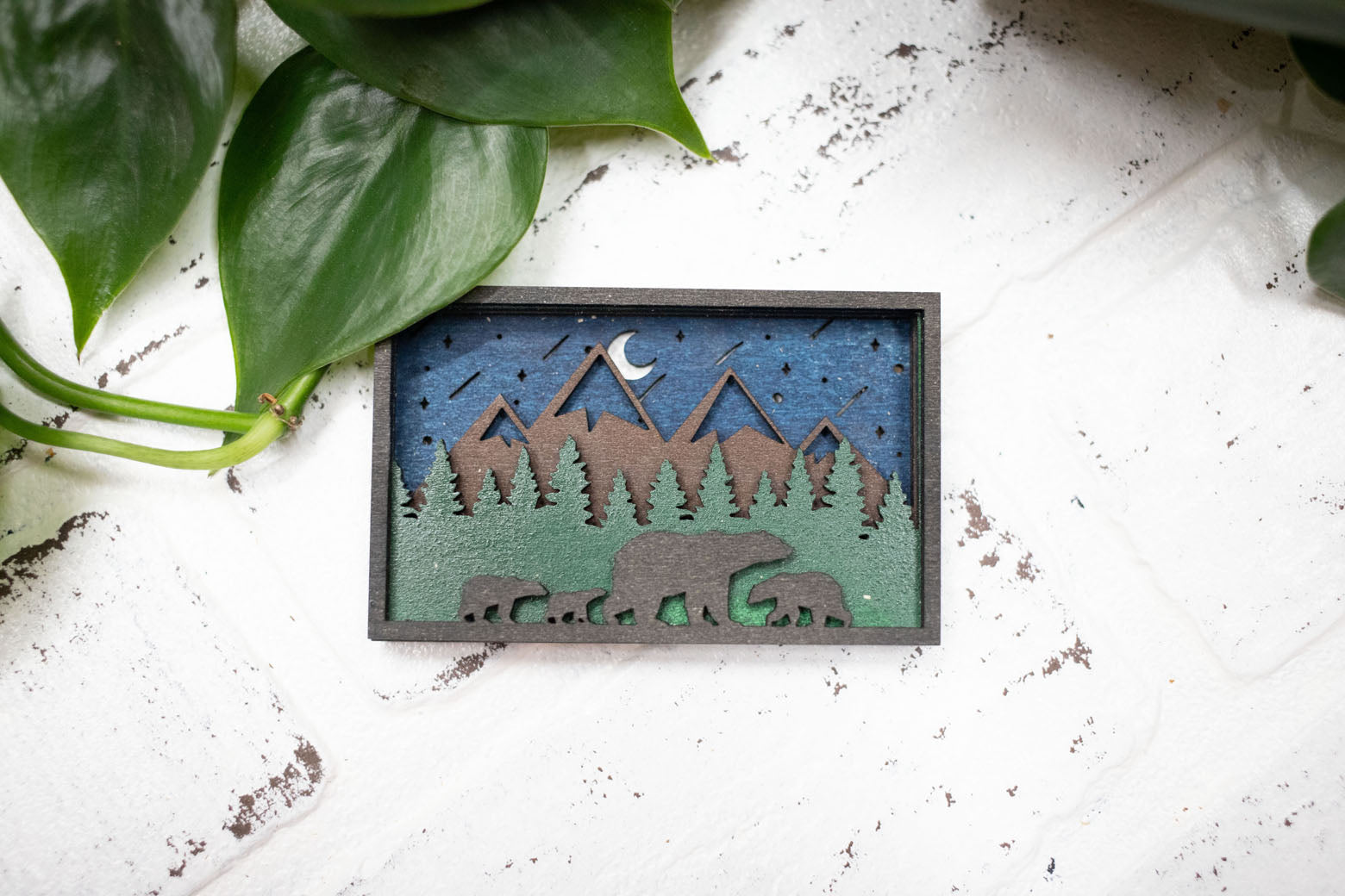 Laser Cut Bear Family in a Forest, Animal 3D Diorama, Handmade Forest Scene, Wall Art, Bear Animal Decor-0