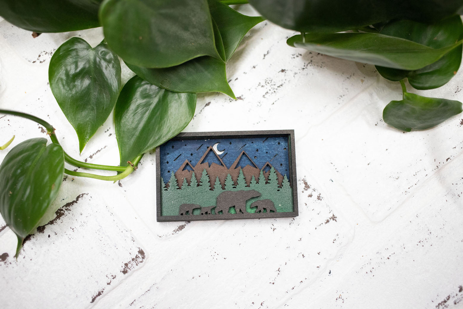 Laser Cut Bear Family in a Forest, Animal 3D Diorama, Handmade Forest Scene, Wall Art, Bear Animal Decor-2