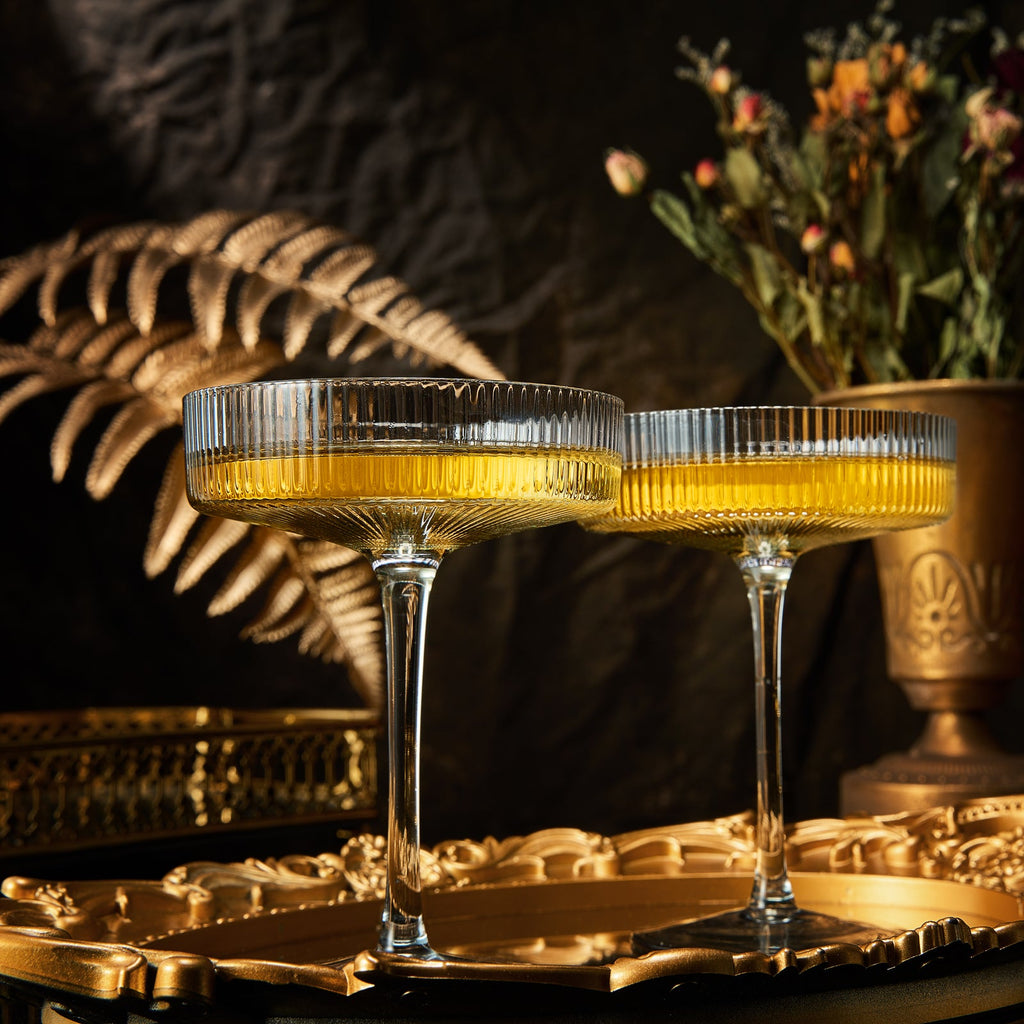 Ribbed Coupe Cocktail Glasses 8 oz | Set of 2 (Smoke Grey)-2