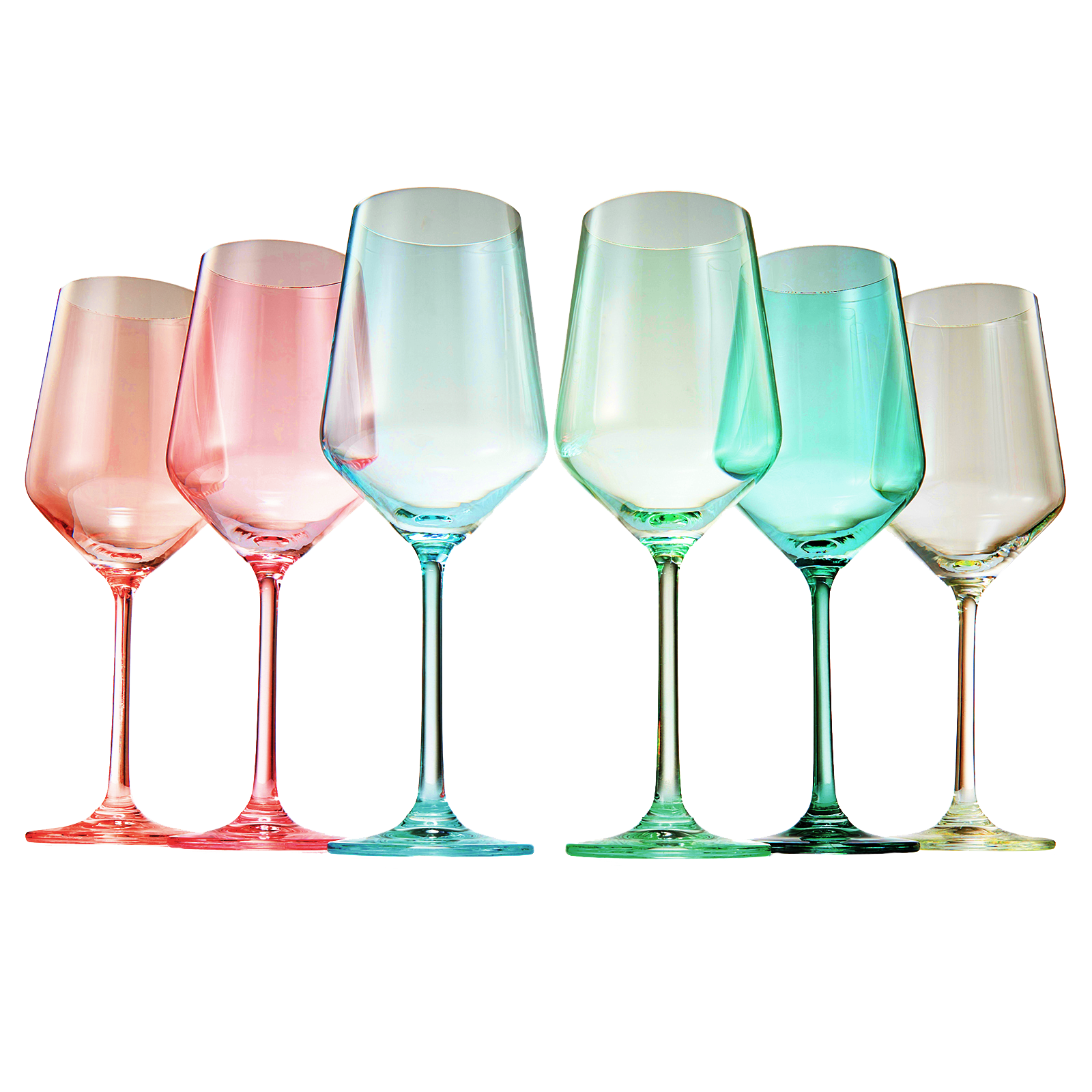 Colored Crystal Wine Glass Set of 6 - Large 12 oz (Summer)-0