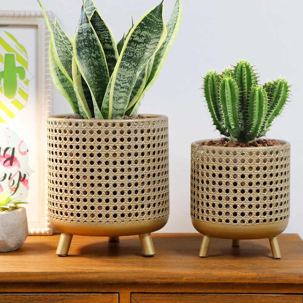Set of 3 Plant Pots 10/8.5/7''H (Antique Gold)-2