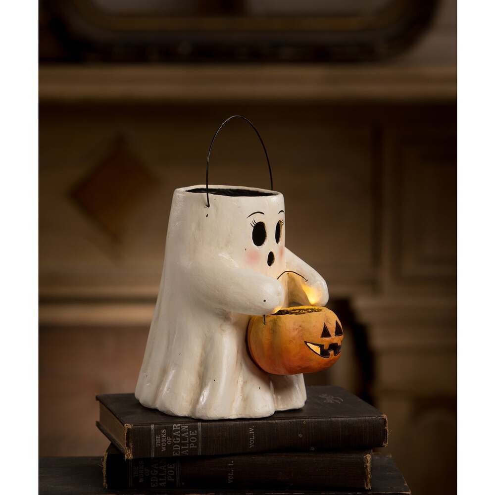 Sweet Boo With Pumpkin Bucket Paper Mache by Bethany Lowe Designs-2