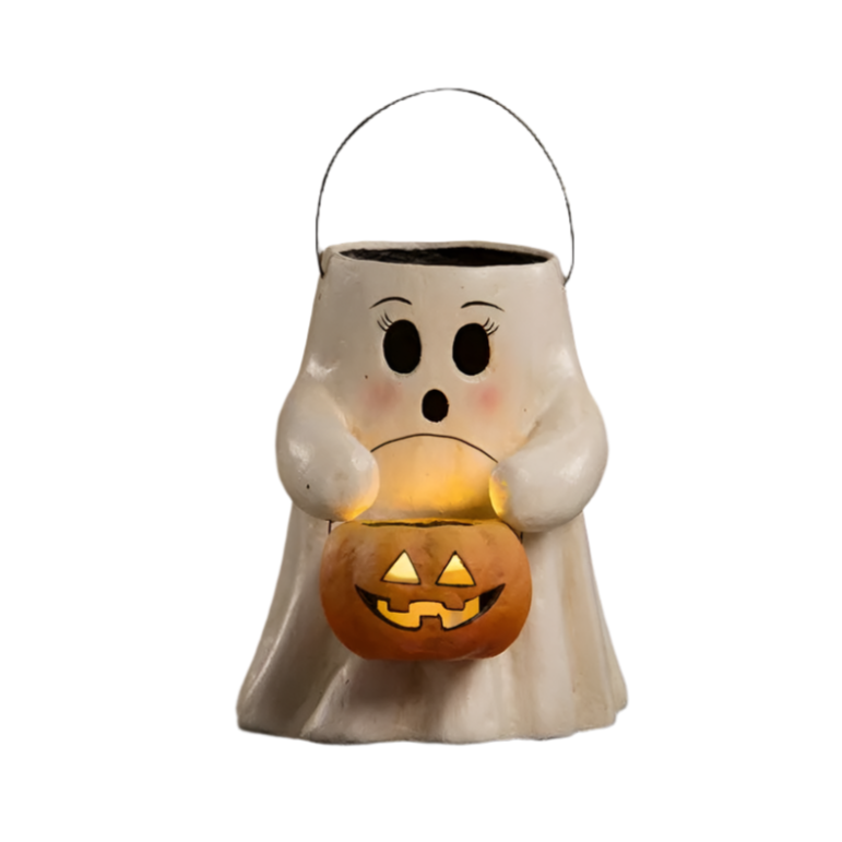 Sweet Boo With Pumpkin Bucket Paper Mache by Bethany Lowe Designs-0