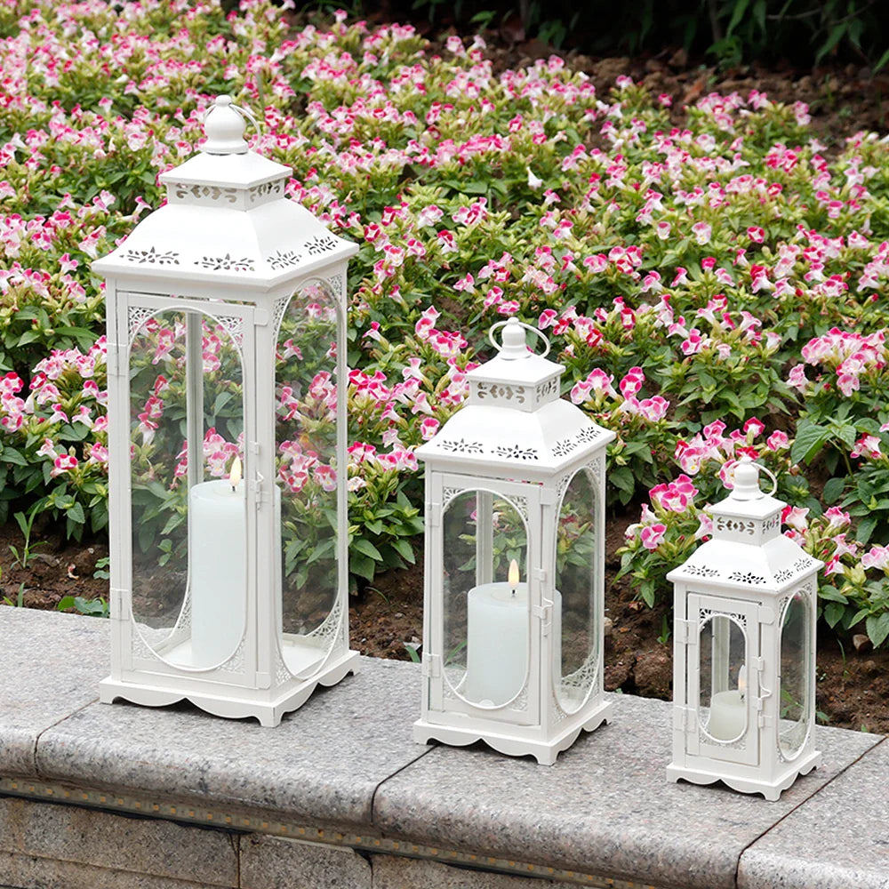 Set of 3  10/14/19.5''H Candle Lanterns (Cream White)-1